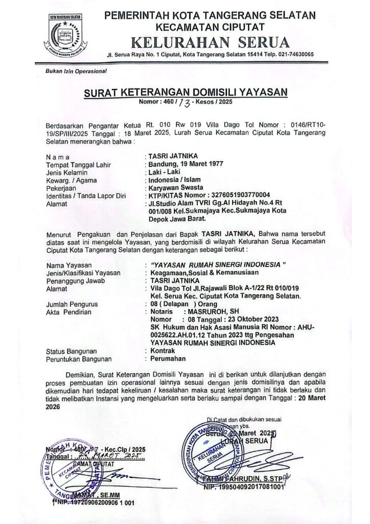 SURAT KET DOMISILI YAYASAN RSI
